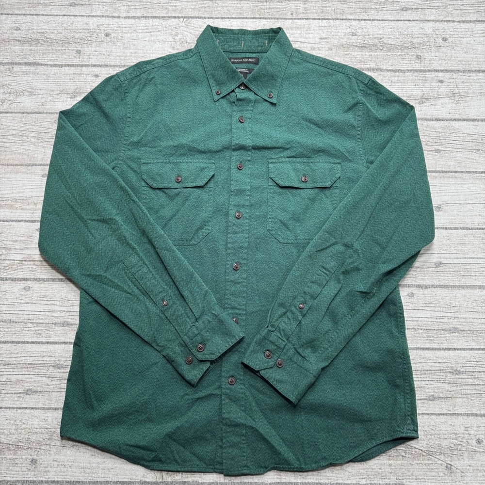 Banana Republic Shirt Men's Medium Green Standard Fit Button Down Long Sleeve